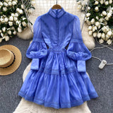French Court Lantern Sleeve Dress Girl Spring Hook Flower Embroidery Design Famous Light Luxury Royal Sister Temperament Dress