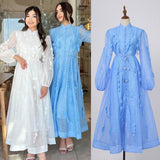 2025 Spring Dress New Elegant Famous Color Nails Half High-Collar Lantern Sleeve Flowers With Large Skirt Dress