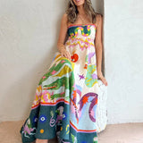Spring 2025 Women's New Temperament Elegant High-Waist Print Slings Casual Fashion Dress