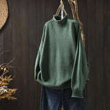 Red Literary And Art Retro Semi-High-Collar Sweater Women Loose Large Plate Type 2025 Autumn And Winter Casual Knitted Bottom Shirt
