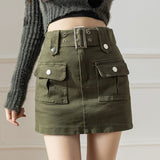 Curry Denim Short Skirt Women Spring And Summer Retro Temperament A-Word Skirt High Waist Slim Slim Skinny Ass Skirt Skirt
