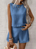 2025 Solid Imitation Cotton Sleeveless Vest Shorts Casual Fashion Two-Piece Suit Woman