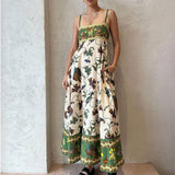 Spring 2025 Women's New Temperament Elegant High-Waist Print Slings Casual Fashion Dress