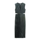 Women's Clothing 2025 New Elegant Sleeveless Buckle Embellishable Velvet Fande Dress
