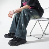 Heavy Industry Embroidered Jeans Men's Spring And Summer Trend Hop Hop Trousers Hip-Hop Loose Broad-Legged Trousers