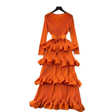 High-End Banquet Dress High-End Light Luxury Niche Leaf-Side Cake Dress Heavy Industry Folds Long Dress
