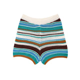 Z Autumn New Striped Printed Short Sleeve Clip Sleeve Casual Shorts Striped Knitted Sling Vests