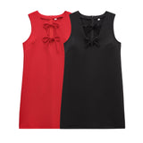 Sleeveless V-Neck Solid Color Short Dress 2025 Spring Set Head Bow Ornamental Female Miniskirt