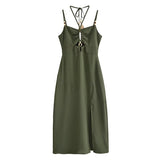 Pearl Esseeded Slinged Sling Dress 2025 Summer Sexy Show-Back High-Waist Side Open-Peking Fan Flute Skirt