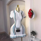 Little Scented Knitted Dress Woman's New French Retro Collar Bump Color Waist Thin Leaf Side Sweater Skirt
