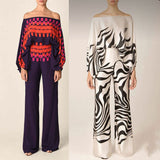 Spring 2025 New Set Women's Printed Round-Neck Loose Bat Sleeves Wide Leg Trousers Fashion Set