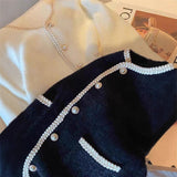 French Small Scented Pearl Buckle Sweater Cardigan Women's Top Autumn And Winter White Soft Milk Marinade Knitted Coat