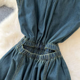 Light-Cooked Wind Niche High-End Feeling Collar Short-Sleeved Denim Dress Women 2025 Summer Leisure Slim Dress