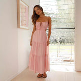 Women's Clothing 2025 New V-Neck Sleeveless Solid Color Splicing Large Swing Long Dress