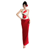 Fashion 2025 Spring And Summer Women's New Seaside Vacation Wind Hanging Neck Vest Sexy Hip Skirt Suit
