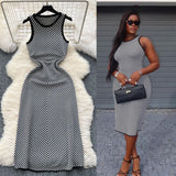 Design-Scuffed Striped Knitted Dress Woman 2025 New Summer Korean Version Of The Long Sleeveless Vest Skirt