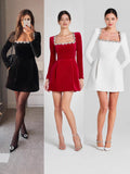 2025 Women's Autumn And Winter New Diamond-Sleeved French Waist-Sleeved Velvet Mini Dress