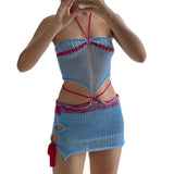 2025 Summer New Color Hanging Neck Strap Broth Knitting Sexy Bag Hip Skirt Knitted Suit Woman
