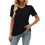 2025 Women's Summer Round-Neck Short-Sleeved Chest Tuck Line Folded Blouse T-Shirt