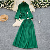 Extremely Simple Style Solid Temperament Suit Women's Spring Bubble Sleeve Strap Shirt + Tight Waist Slim Half Body Long Skirt