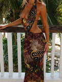 2025 Summer New Pure Hottie Seaside Hanging Neck Dress Sleeveless Waist Dress