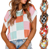 2025 Summer Hat Sleeves Open Umbilical Short Sleeves Round Collar Knitting Board Lattice Sweater Short