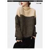 French Design Sense Niche Knitted Jersey High-Neck Loose Streak Languid Wind Thick Sweater Woman