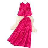 Gentle Wind Age Reduction Suit Women's Spring French Strap To Close Waist Round Collar Long-Sleeved Shirt + High Waist-Hanging Half-Body Skirt