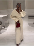 Elegance Elegant Solid Color Big Collar Long Hair Coat 2025 Autumn And Winter New Women's Clothing