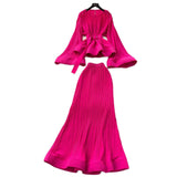 Oceanish Fashion Strap To The Waist Horn Sleeve Lotus Loaf Under The Pendulum Folding Folding Top + High-Waisted Fish Tail Half-Body Dress