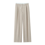Caught Waist Wide Leg Double-Layered Leisure Trousers 2025 Spring And Summer New Women's Rope High Waist Folding Broad Leg Trousers
