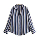 New Women's Clothing In Autumn 2025 20 Color Buff Silk Densate V Collar Long-Sleeved Striped Vertical Shirt