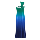 One-Shoulder-Wrapped Chest-Clothed Dress Gradient Long Dress