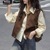 Lint Jacket 2025 Autumn New Folded Sleeveless Coat Coffee Color Loose Fashion Vest Woman