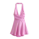 Women's Dress 2025 New Fashion Sexy Silk Nyley Hanging Neck-Lexed Short Dress