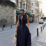 New Women's Fashion Round Collar Sleeveless Waist-Lens Dress