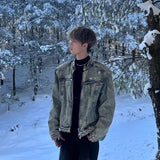 Short Denim Jacket Men's Senior Sense Handsome Hairstyle Stylist Men's High Street Collar Denim Jacket