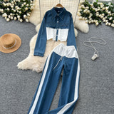 Hong Kong-Flavored Casual Suit Women's High-Waisted Thigh-Legged Straight Trousers Two Sets Of Stylish Lapel Jacket Jacket