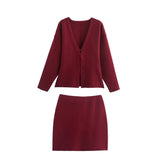 Women's INS Explosion V-Neck Long Sleeves Simple Knitted Set