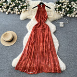 French Retro Style High-End Dye Hanging Neck Sleeveless Dress Women Summer Waist Design Beautiful Swing Dress