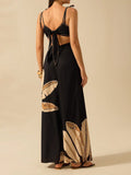 2025 Spring Summer New Women's Black Bare Back Sling Skirt