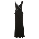 2025 Summer New Women's Style Of French Temperament V Collar Bare Back Leaves Lace Splicing Slinging Dress