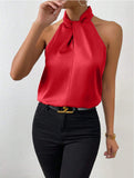 Women's Clothing 2025 Summer New Color Clove Hanging Neck Sleeveless Vest Ribbon Simulation Silk Top