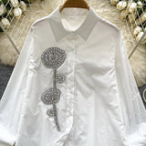 Spring Day Shirt Women 2025 New French Heavy Industry Diamond Three-Dimensional Flowers Loose Thin Single-Drilled Chic Shirt