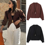 Women's Clothing 2025 New Street Fashion Two-Color Long-Sleeved Knitted Sweater Cardigan