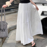 Large-Size White Half-Dress Women's A-Shaped Skirt In The Long Umbrella Skirt Autumn Small Tall Waist Thin Skirt