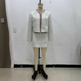 2025 Spring Long Sleeve Water Drill Decoration Short Rough Spinning Ring Velvet Jacket Mini Skirt Suit Woman