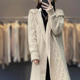 Mid- And Winter 2025 New Long Cashmeet Cardigan Women's Long Hooded Knitted Coat Over The Knee Wool Coat