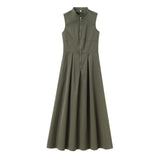 Spring 2025 New Women's Dress French Design Round Neckless Sleeveless Commuting Temperament Fan Flute Dress