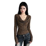 2025 Autumn And Winter New Women's Fashion Retro Hot Girls Collar Hole Printing Bottom Top